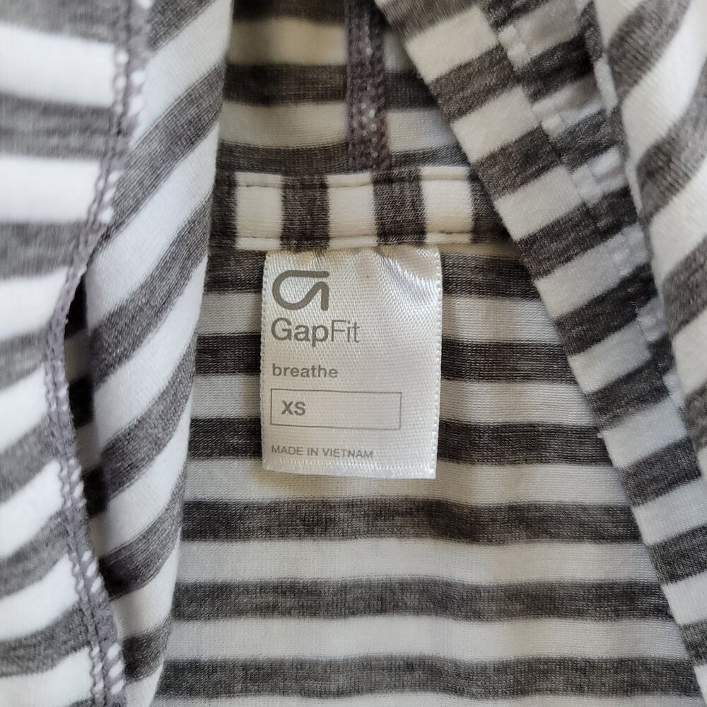 Gap Fit Breathe XS Grey &  White Stripe Funnel Neck Hoodie XS with Thumbholes - Picture 5 of 13